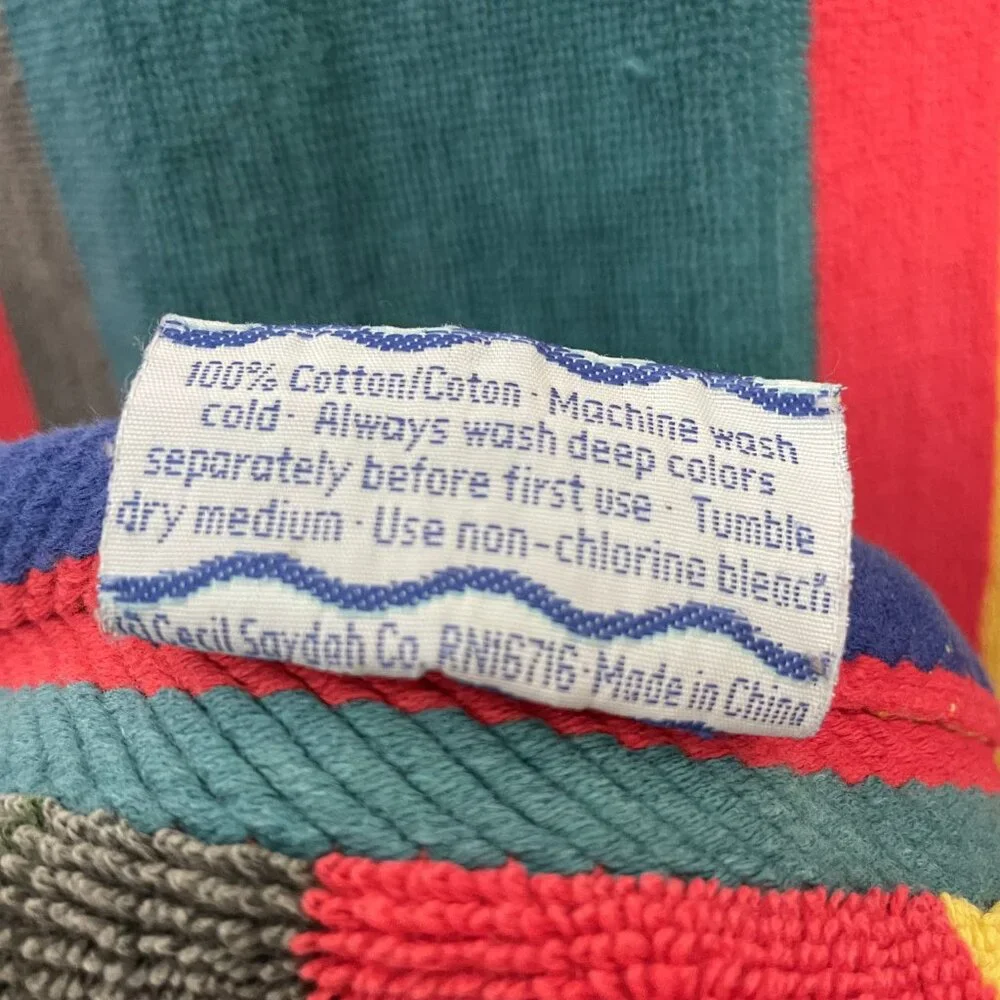 Vintage 90s Beach Towel Cecil Saydah Company Stripes FLAWS Cotton‎ Retro